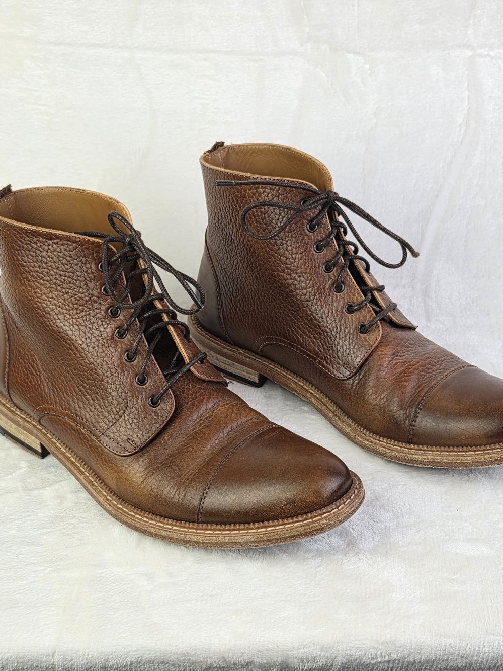 TAFT Rome Boot Mens EU 42.5 US 9.5 Brown Pebbled Leather Cap Toe Lace Up Spain - Picture 5 of 9